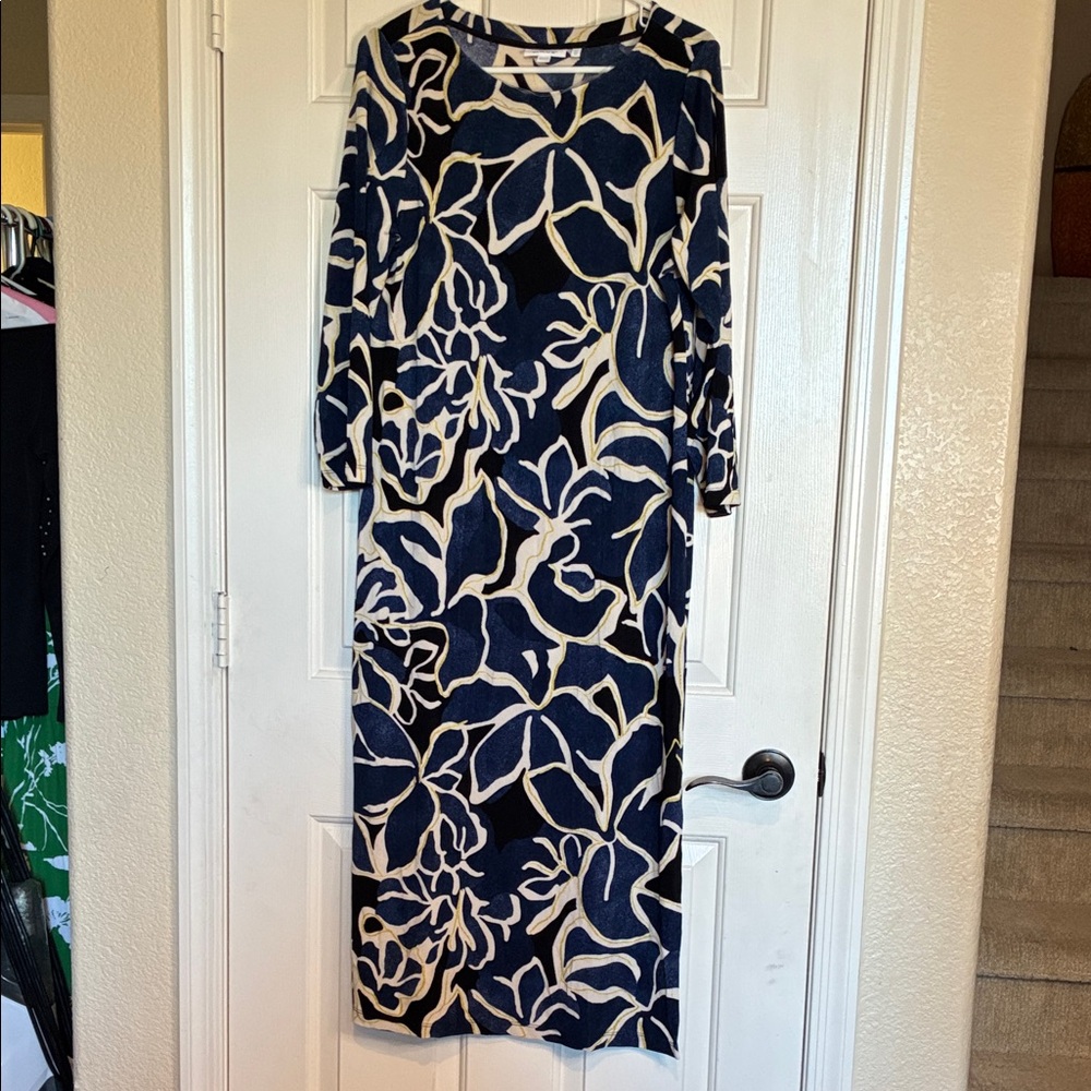 Chico's Navy and Cream Long Sleeve Dress - Picture 2 of 7